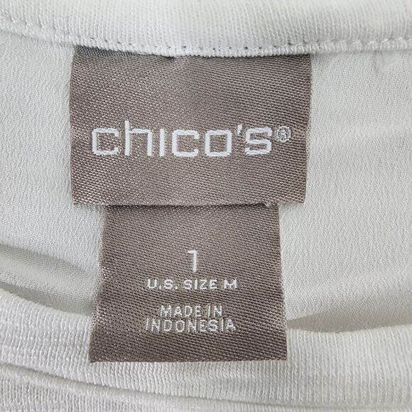Chico's Tunic Top Womens Size 1 Medium White Layered Knit Woven Split Back Relax - Picture 7 of 9
